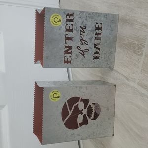 NWOT Set of 2 Metal Tin Light Up Trick or Treat Bag Halloween Decorations